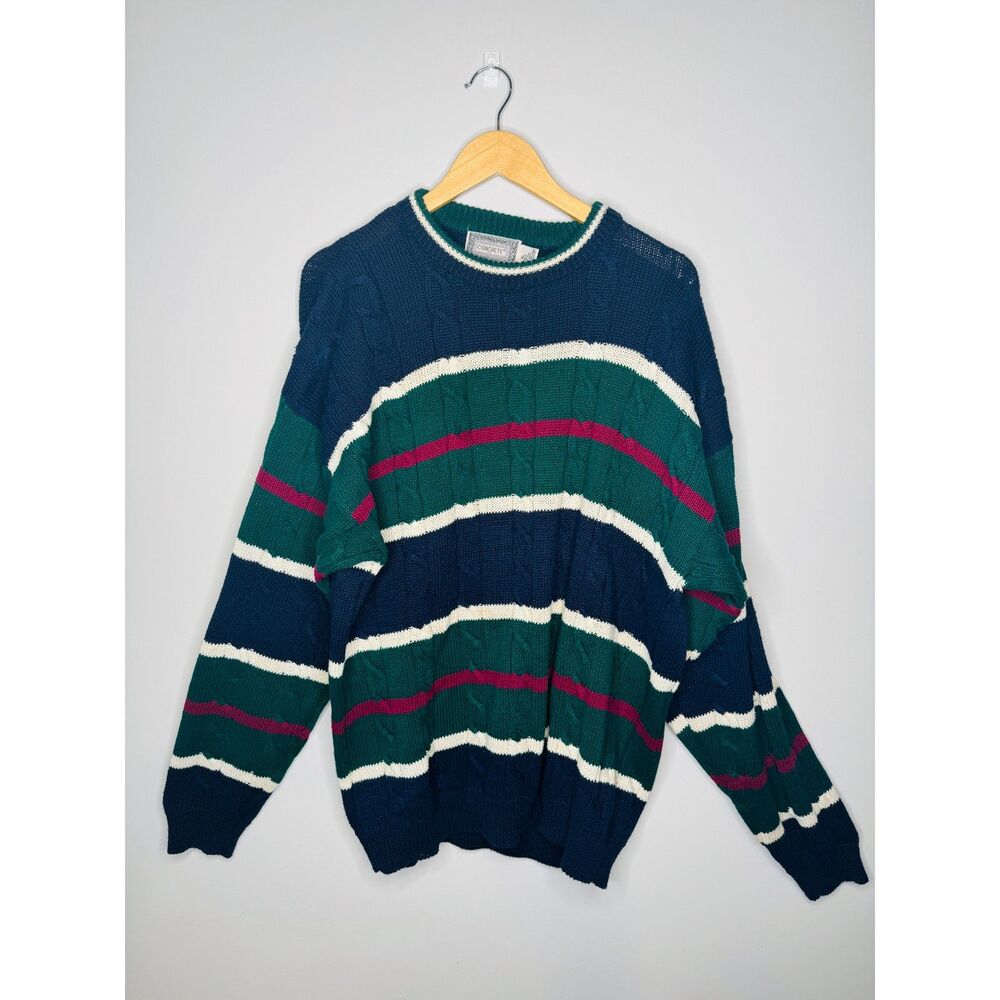 Concrete Mix Vintage Cable Knit Sweater Mens XL Ramie Cotton Blend